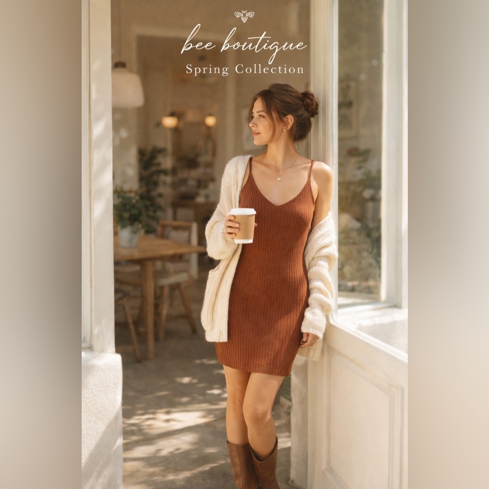 7 For All Mankind Cinnamon Ribbed Knit Dress – Minimalist Spring Style| S